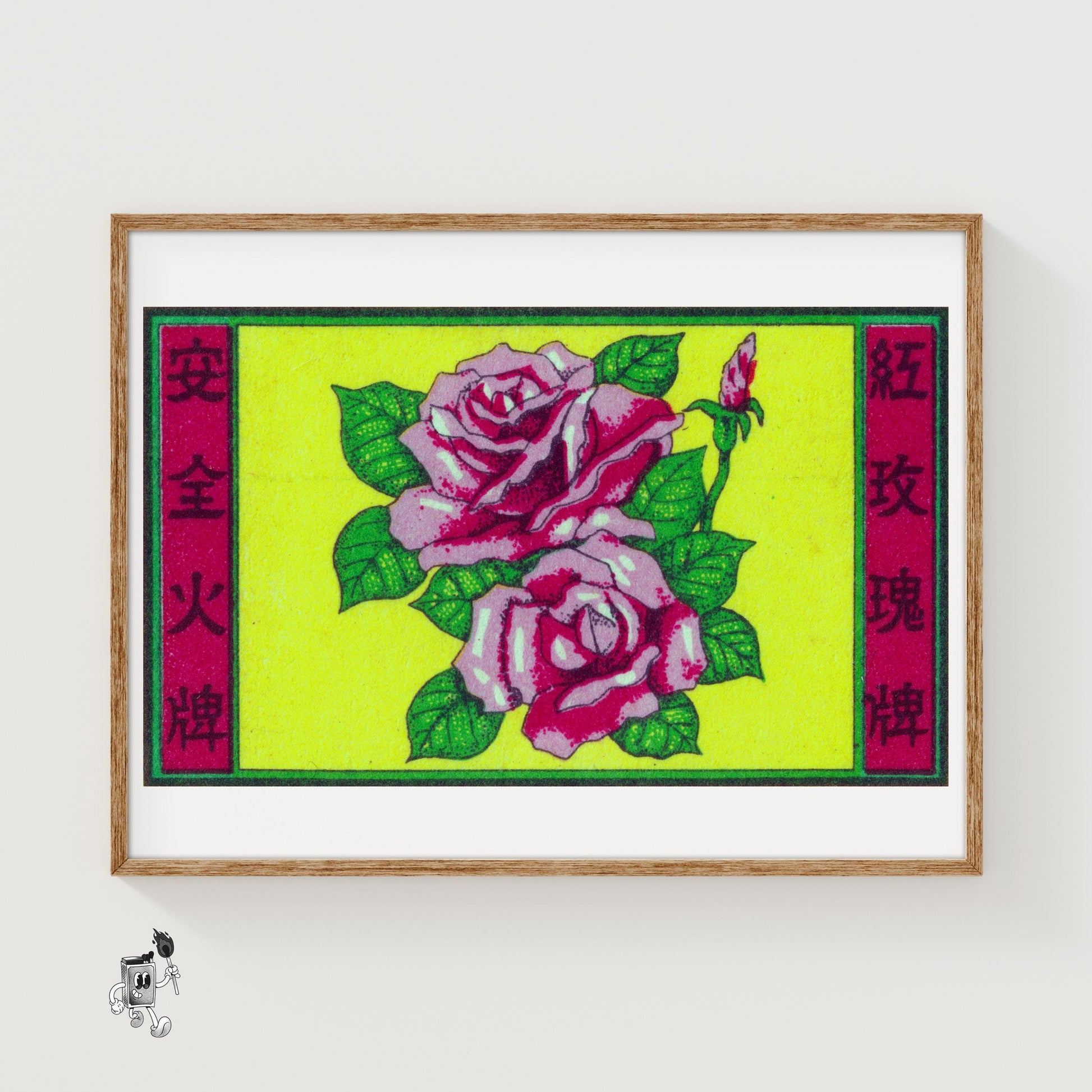 Pink Roses - vintage matchbox label print