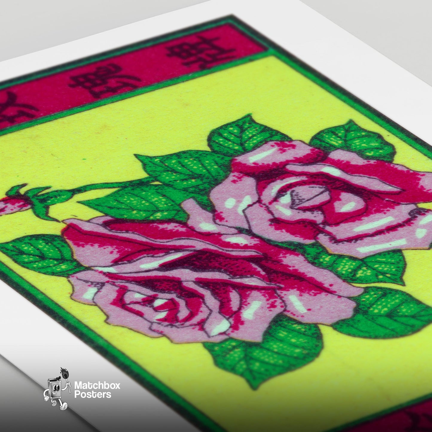 Pink Roses - vintage matchbox label print - close-up detail