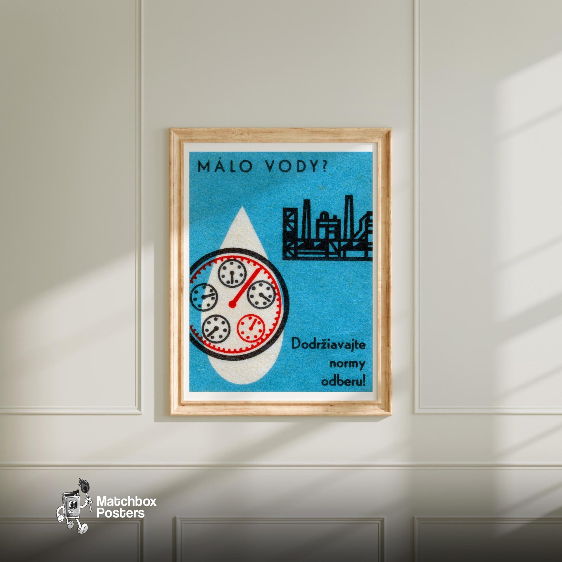 Preserve Water usage - vintage matchbox label print - living room mockup