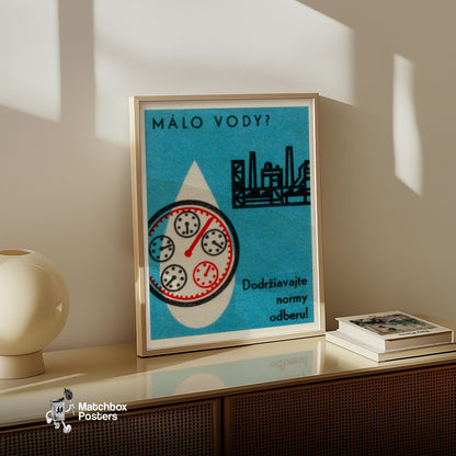 Preserve Water usage - vintage matchbox label print - bedroom mockup