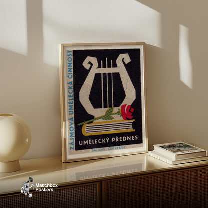 Lyre and Rose - vintage matchbox label print - size comparison