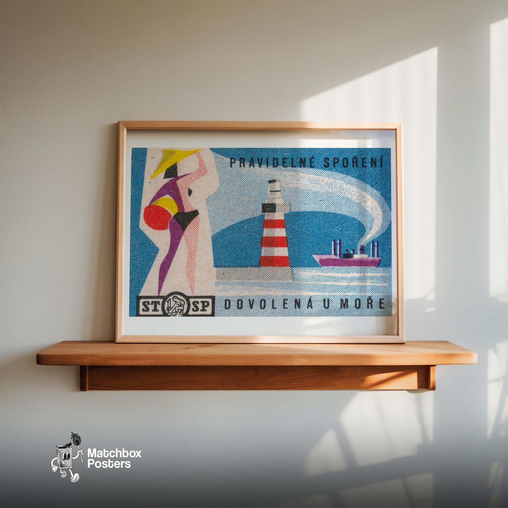 Woman by the Seaside - vintage matchbox label print - size comparison