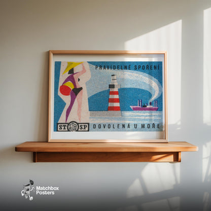 Woman by the Seaside - vintage matchbox label print - size comparison
