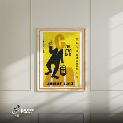 Silhouette Of A Person Holding A Paint Can - vintage matchbox label print - bedroom mockup