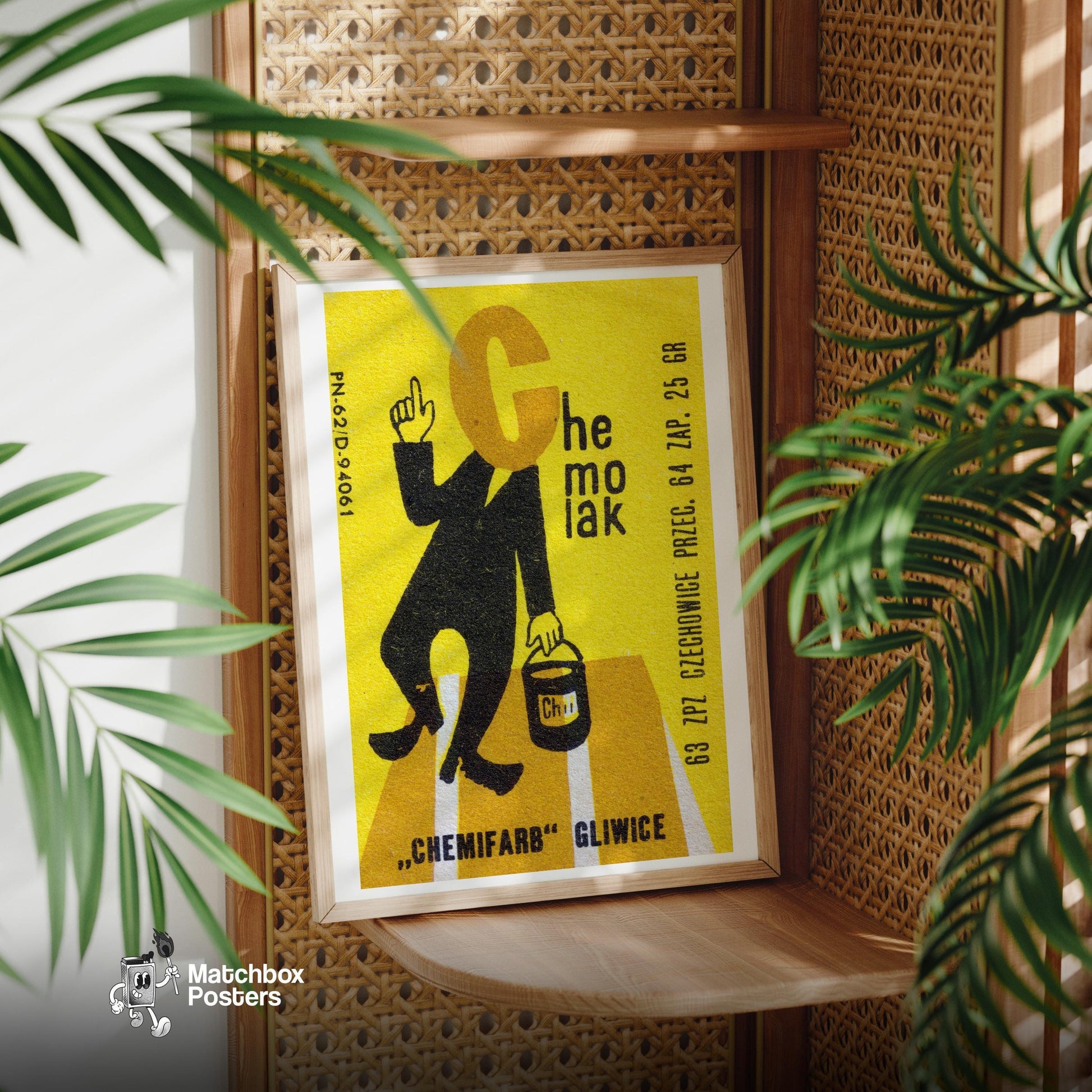 Silhouette Of A Person Holding A Paint Can - vintage matchbox label print - office wall