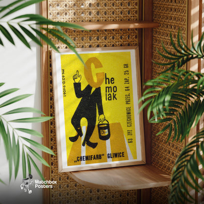 Silhouette Of A Person Holding A Paint Can - vintage matchbox label print - office wall