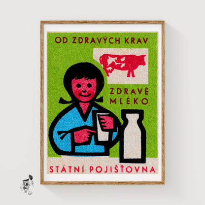 Child with Milk - vintage matchbox label print