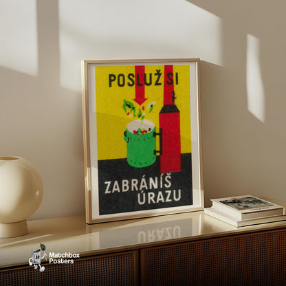 Put Trash in the Bin - vintage matchbox label print - size comparison