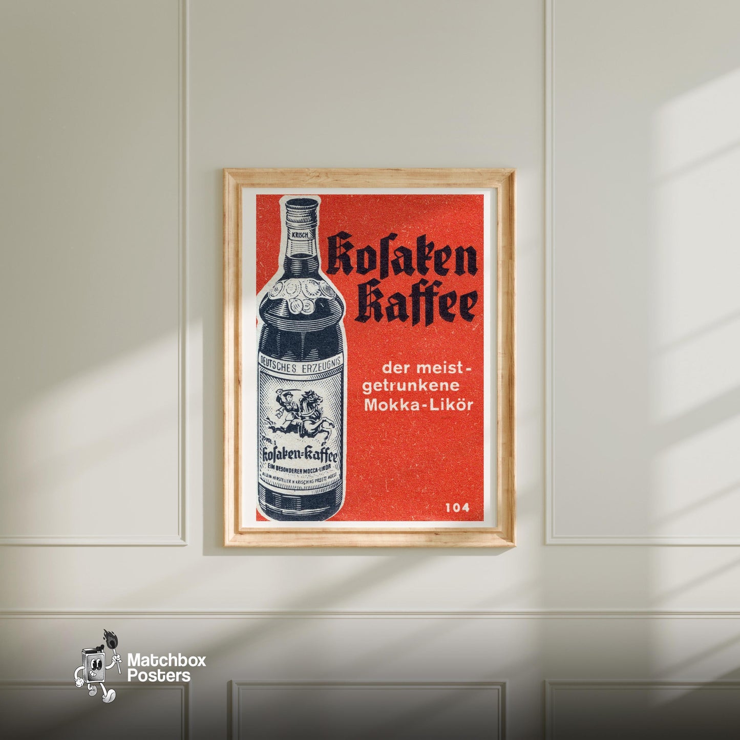 Cossack Coffee - vintage matchbox label print - bedroom mockup