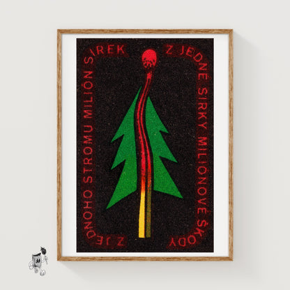 Green Tree - vintage matchbox label print