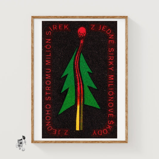 Green Tree - vintage matchbox label print