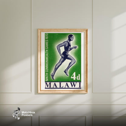 Running Athlete - vintage matchbox label print - bedroom mockup