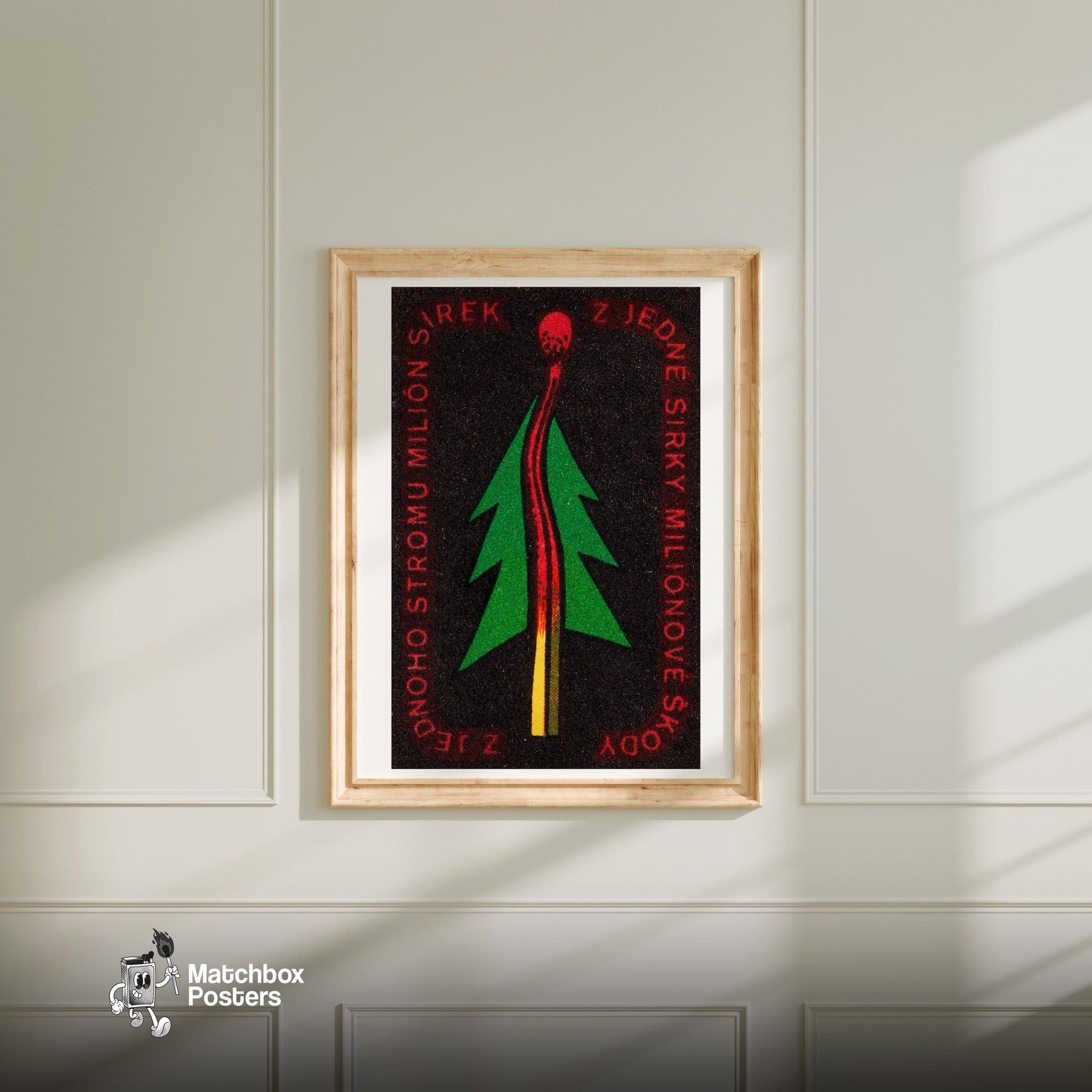 Green Tree - vintage matchbox label print - bedroom mockup