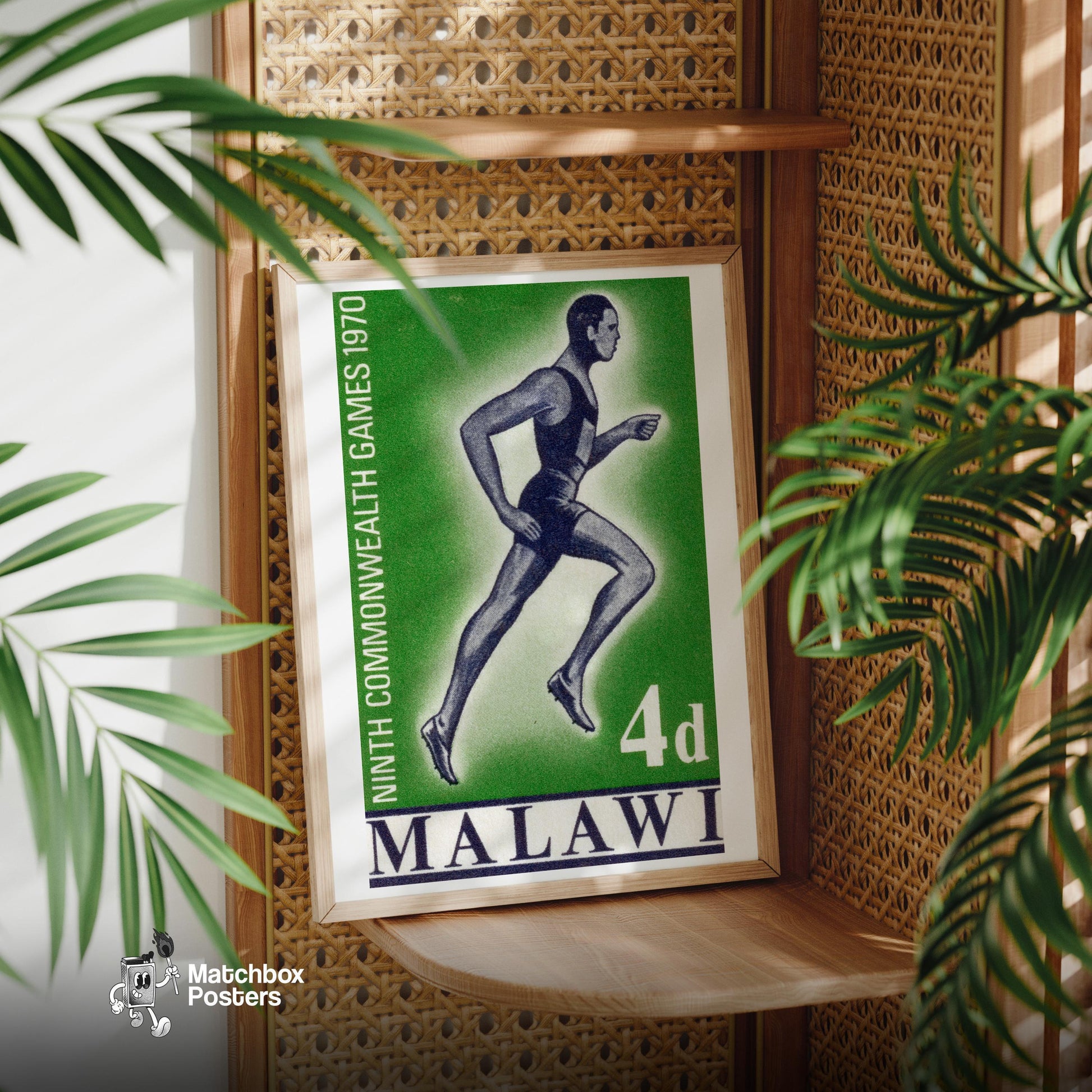 Running Athlete - vintage matchbox label print - office wall
