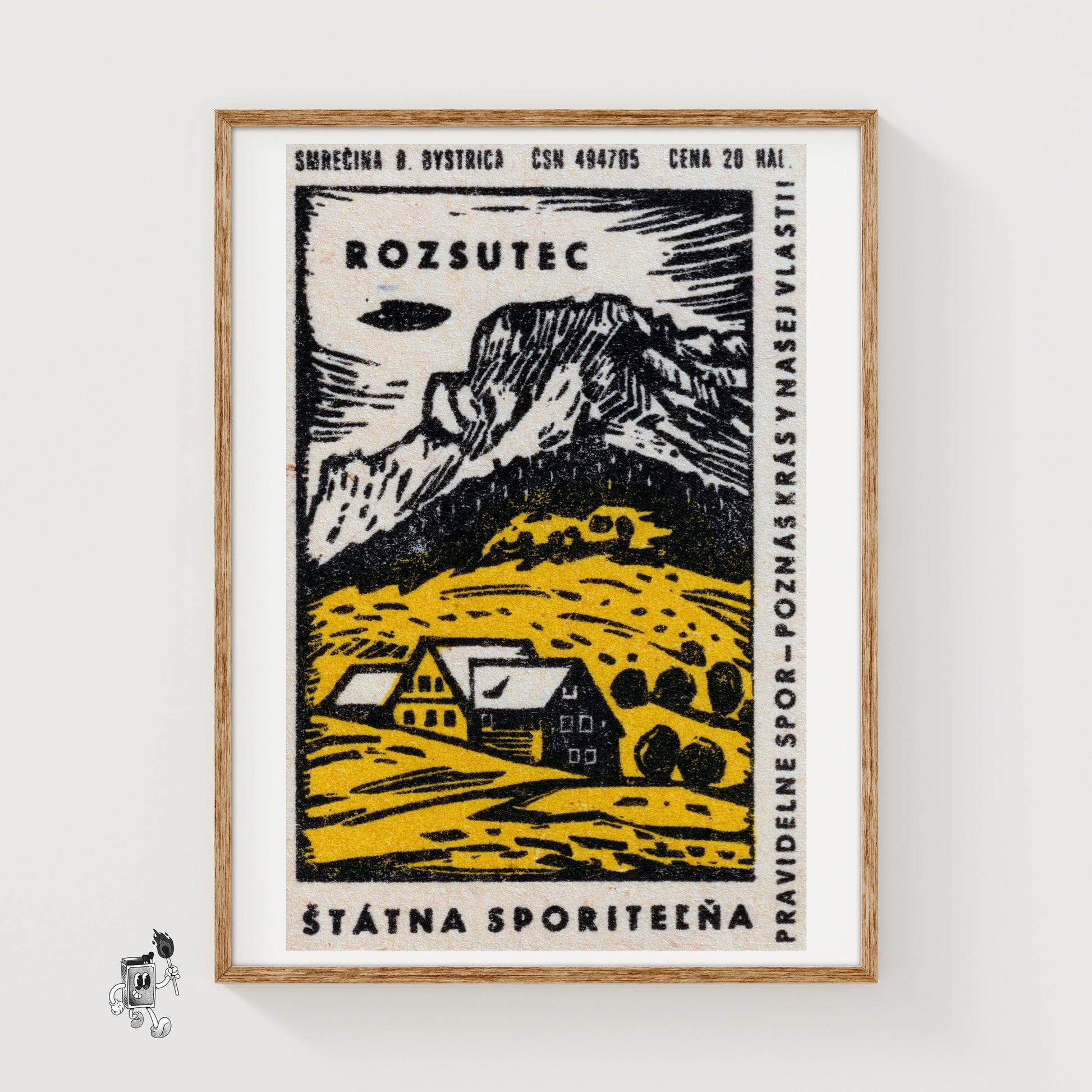 Yellow Cabin - vintage matchbox label print