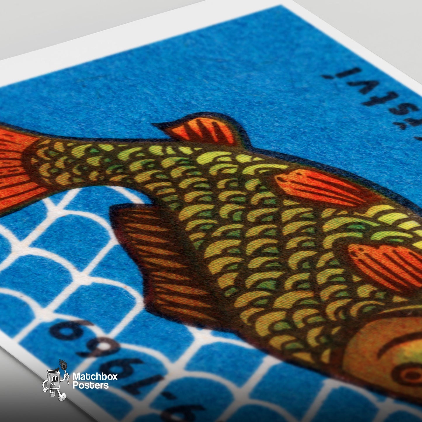 Fish - vintage matchbox label print - close-up detail