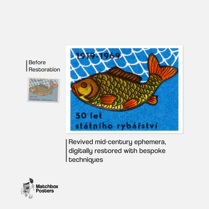 Fish - vintage matchbox label print - framed wall art preview