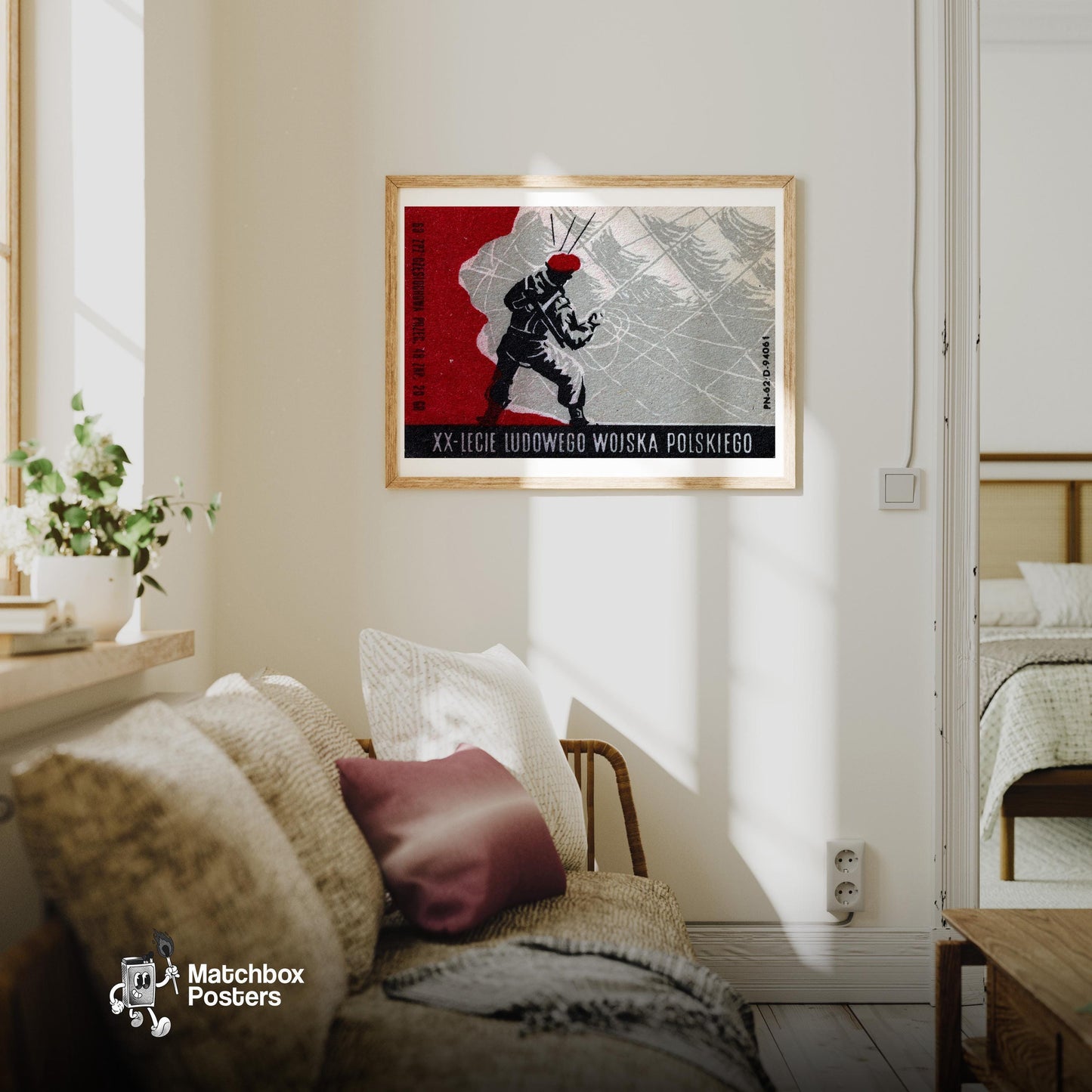 Paratrooper - vintage matchbox label print - living room mockup