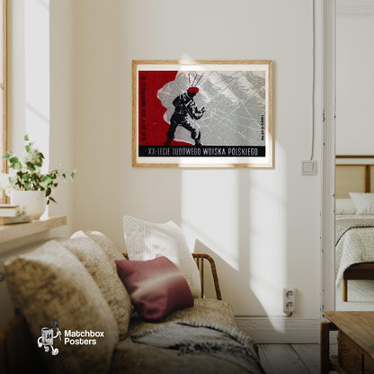 Paratrooper - vintage matchbox label print - living room mockup