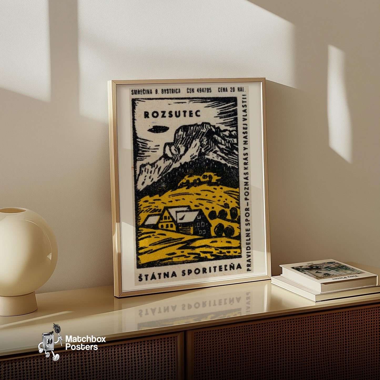 Yellow Cabin - vintage matchbox label print - size comparison