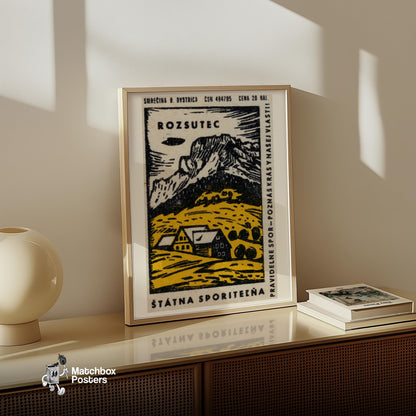 Yellow Cabin - vintage matchbox label print - size comparison