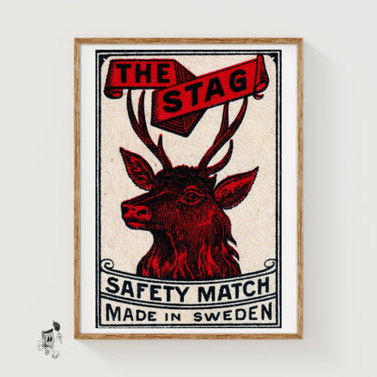 Red Stag - vintage matchbox label print
