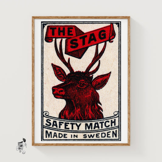 Red Stag - vintage matchbox label print