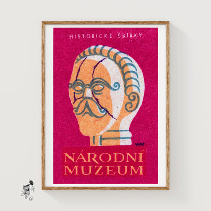 Narodni Museum Statue - vintage matchbox label print