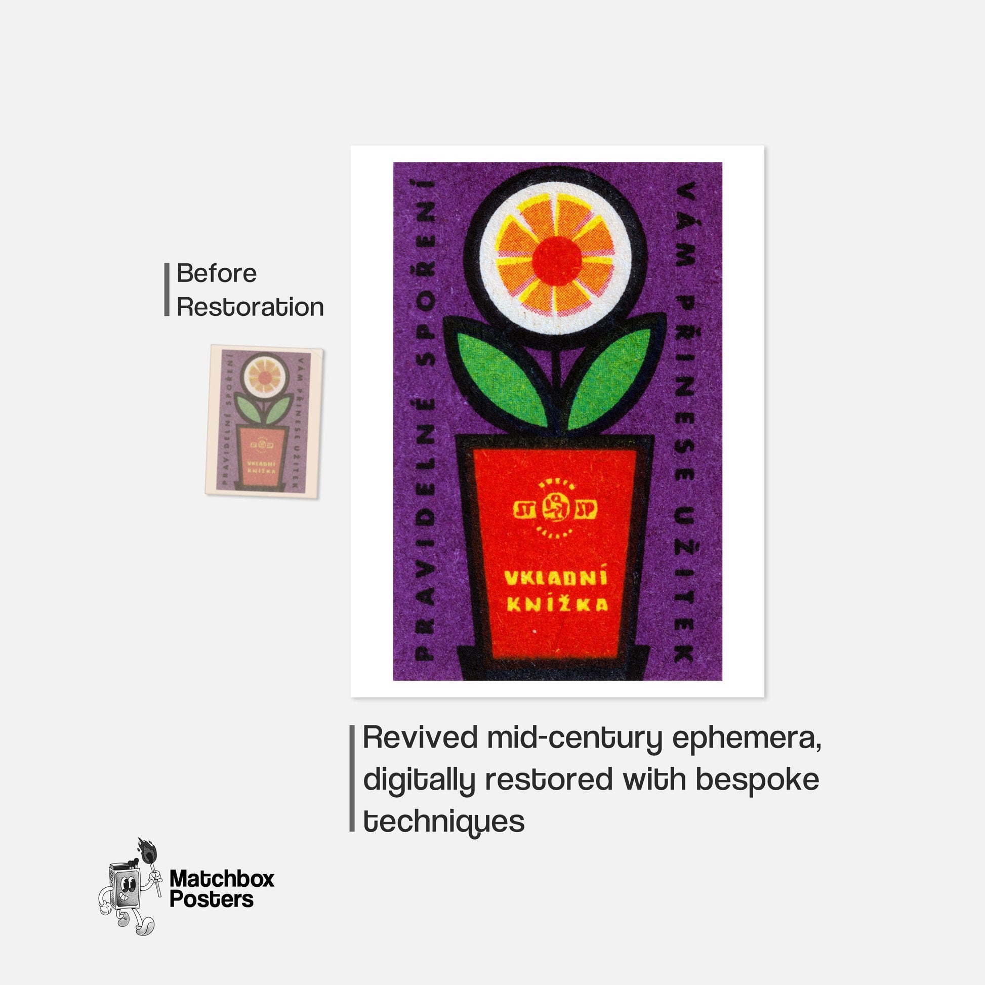 Orange Flower - vintage matchbox label print - framed wall art preview