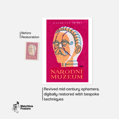 Narodni Museum Statue - vintage matchbox label print - framed wall art preview