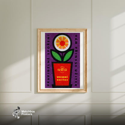 Orange Flower - vintage matchbox label print - bedroom mockup