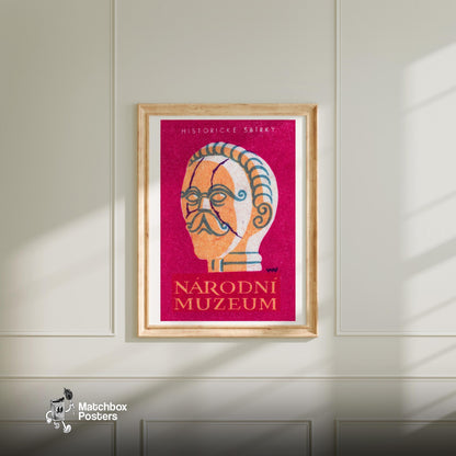 Narodni Museum Statue - vintage matchbox label print - bedroom mockup