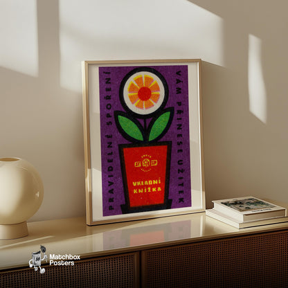 Orange Flower - vintage matchbox label print - size comparison