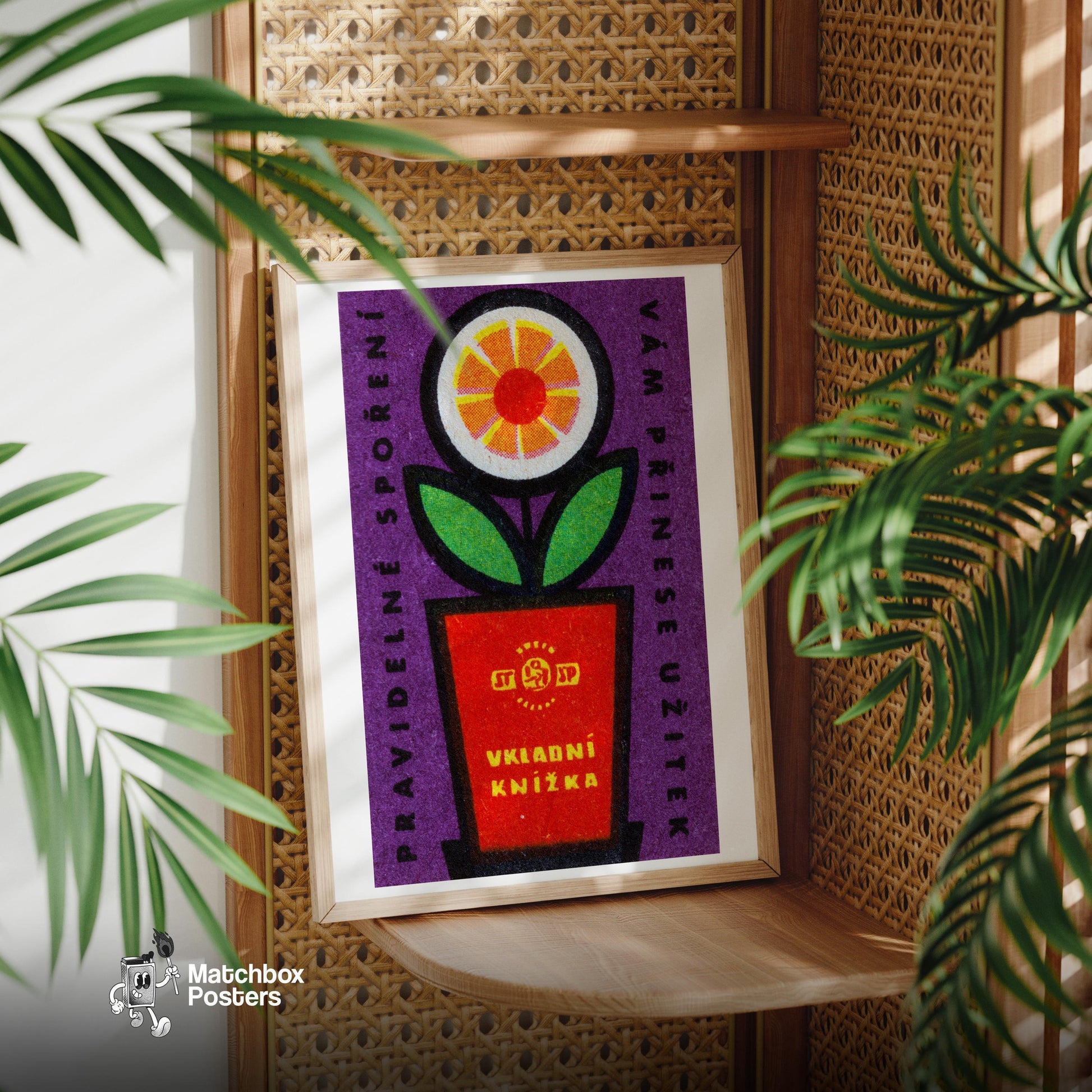 Orange Flower - vintage matchbox label print - office wall