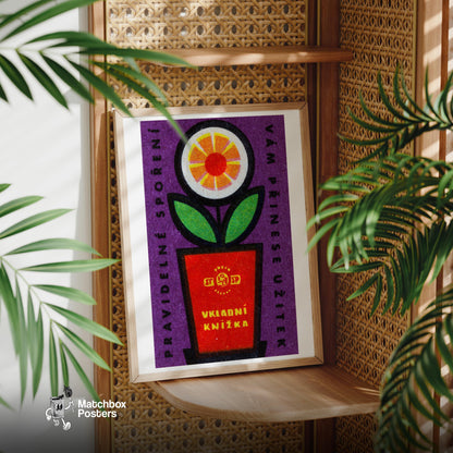 Orange Flower - vintage matchbox label print - office wall