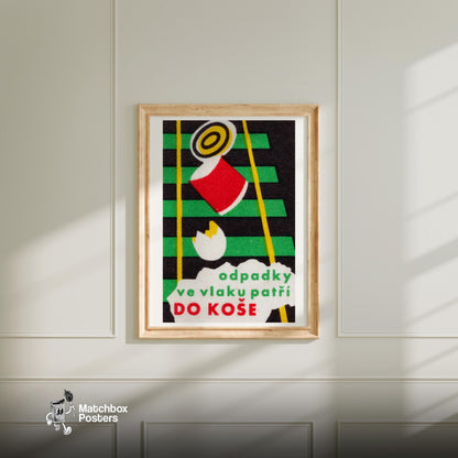 Trash on Train Tracks - vintage matchbox label print - bedroom mockup