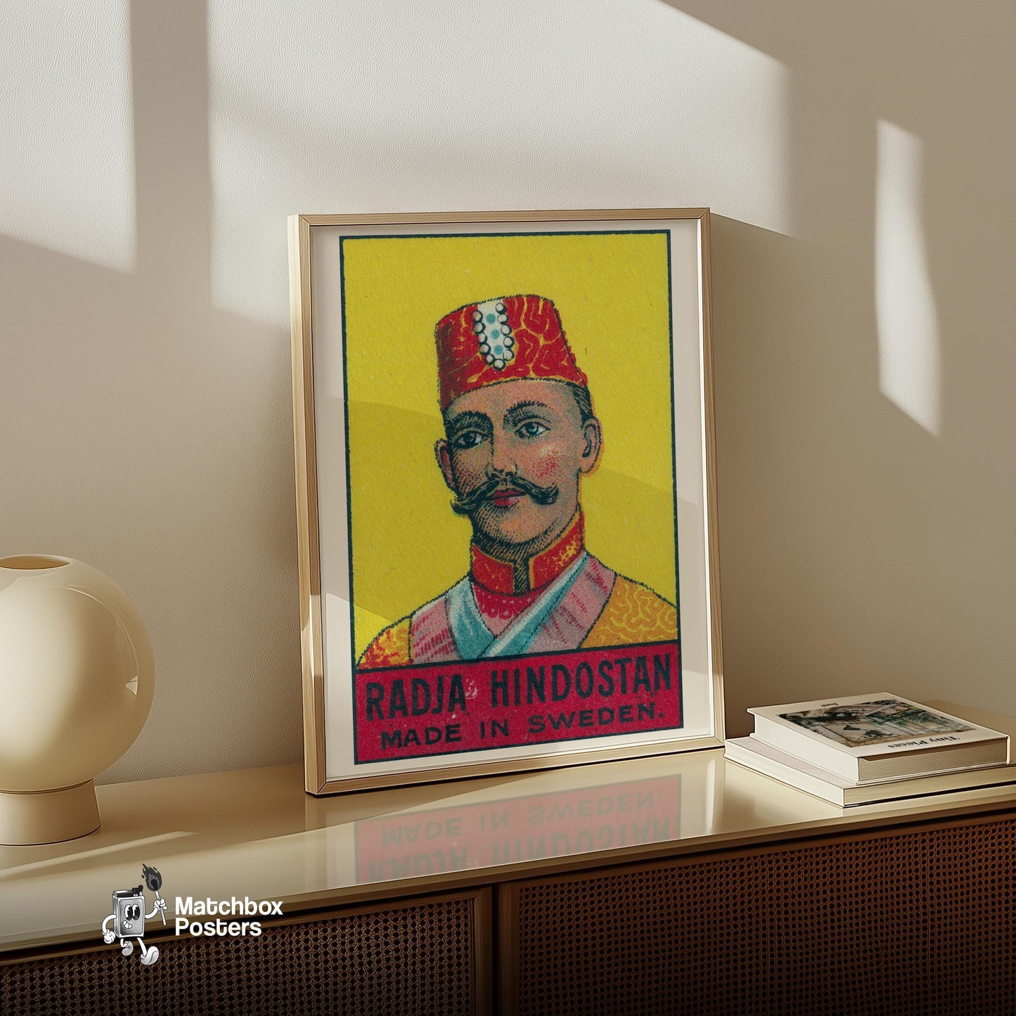 Radja Hindostan Man - vintage matchbox label print - size comparison