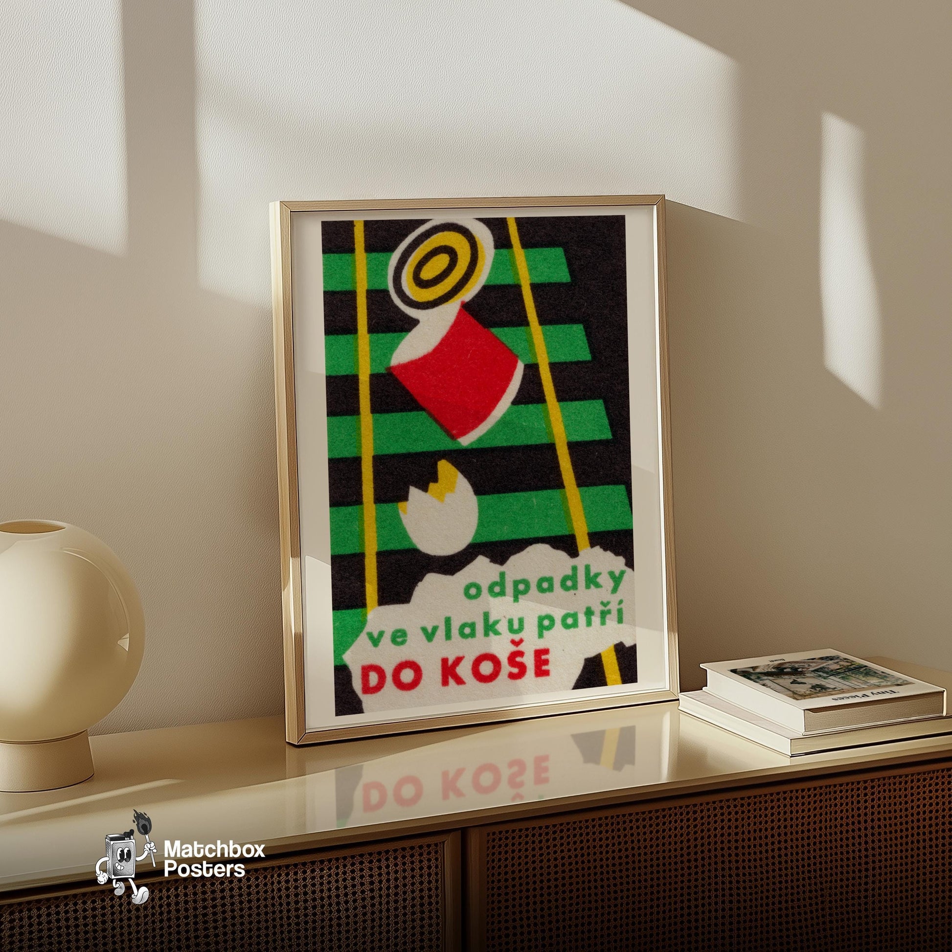 Trash on Train Tracks - vintage matchbox label print - size comparison