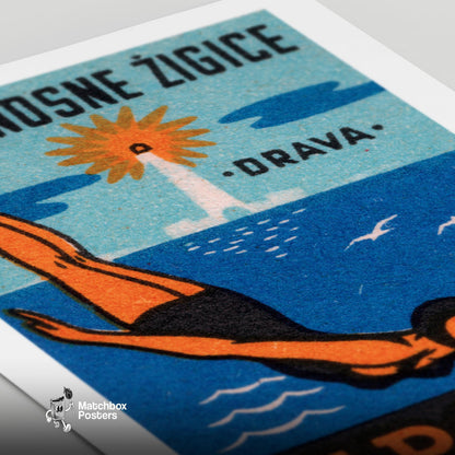 Diver - vintage matchbox label print - close-up detail