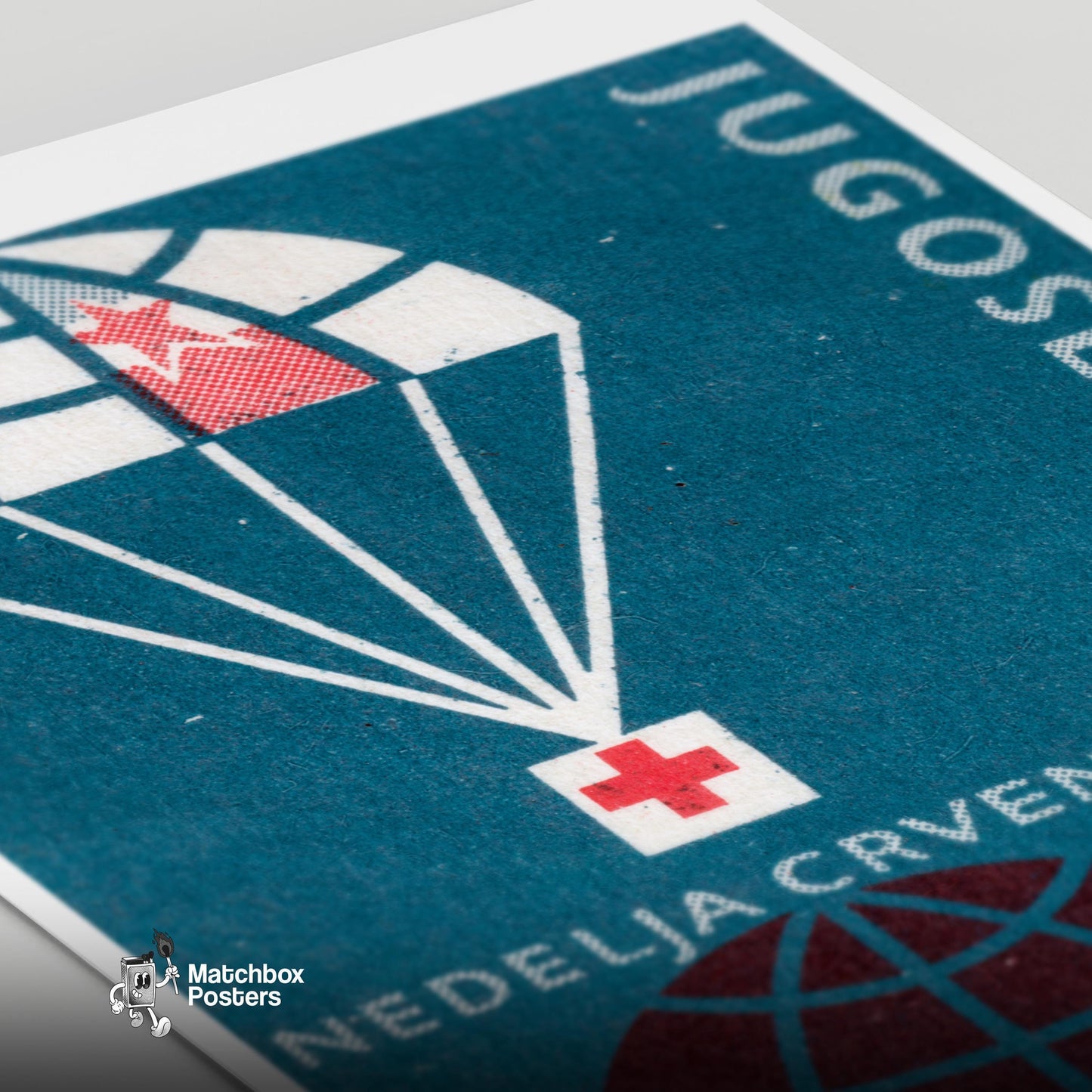 Parachute Red Cross - vintage matchbox label print - close-up detail