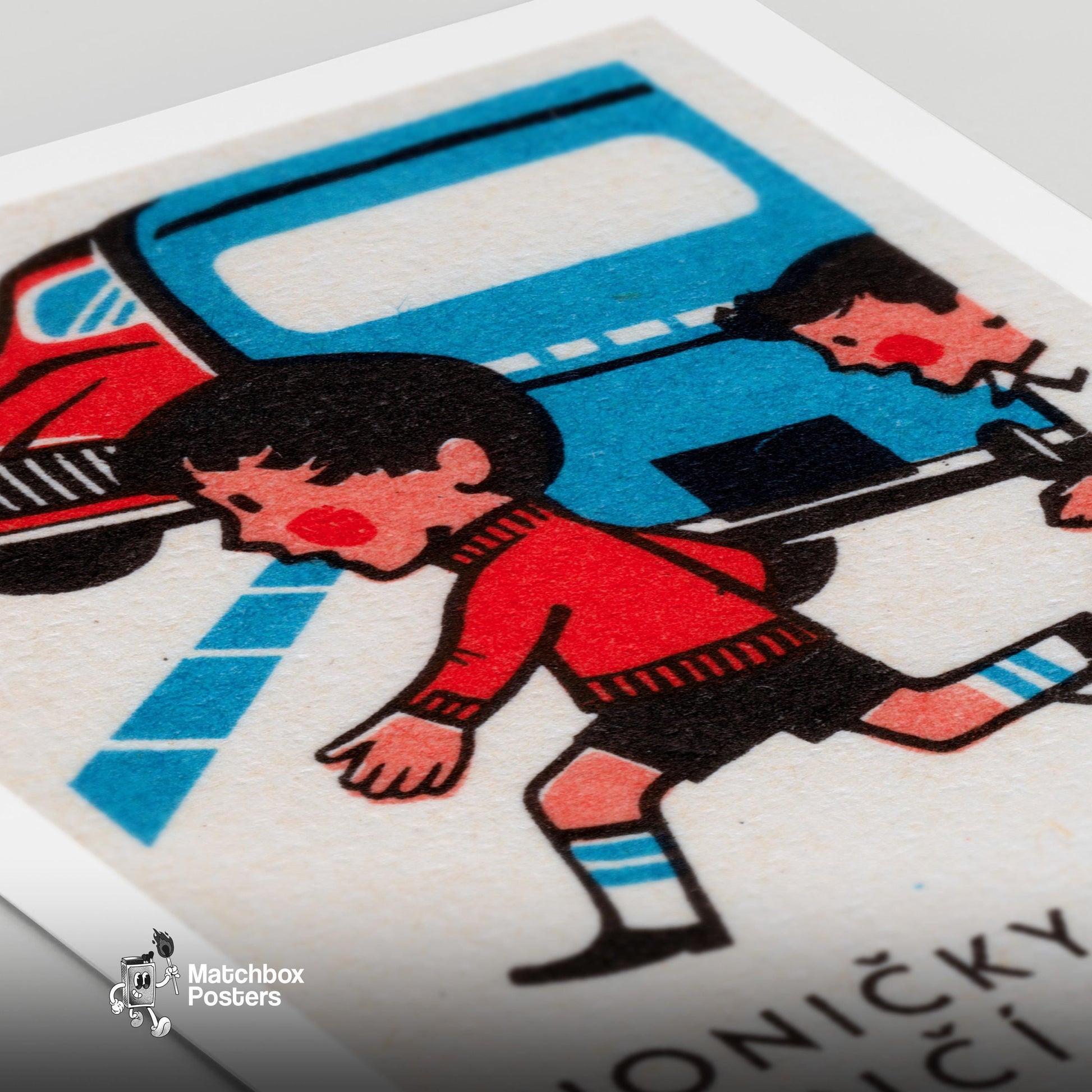 Children Playing - vintage matchbox label print - close-up detail