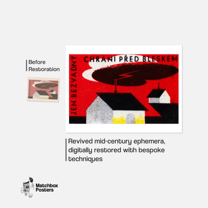 Lightning Strike - vintage matchbox label print - framed wall art preview