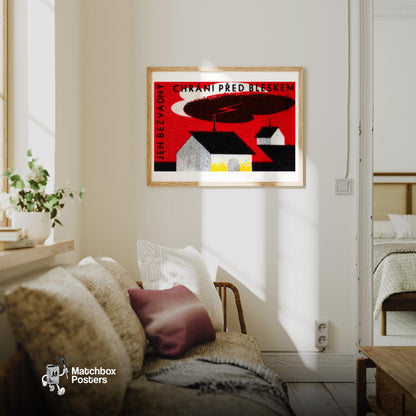 Lightning Strike - vintage matchbox label print - living room mockup