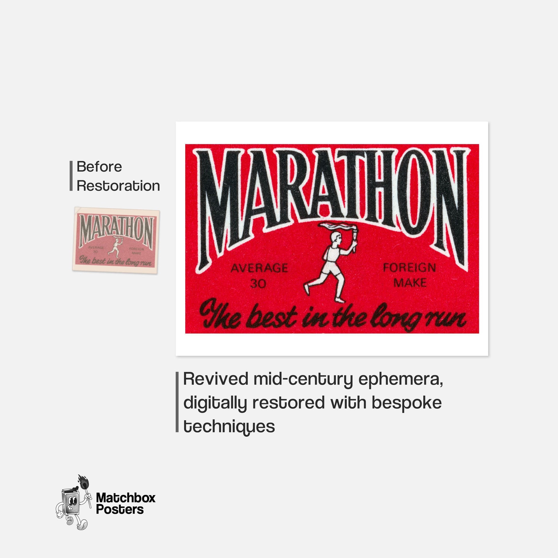 Marathon Runner - vintage matchbox label print - framed wall art preview