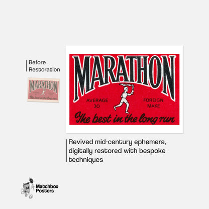 Marathon Runner - vintage matchbox label print - framed wall art preview