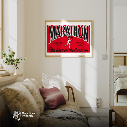 Marathon Runner - vintage matchbox label print - living room mockup