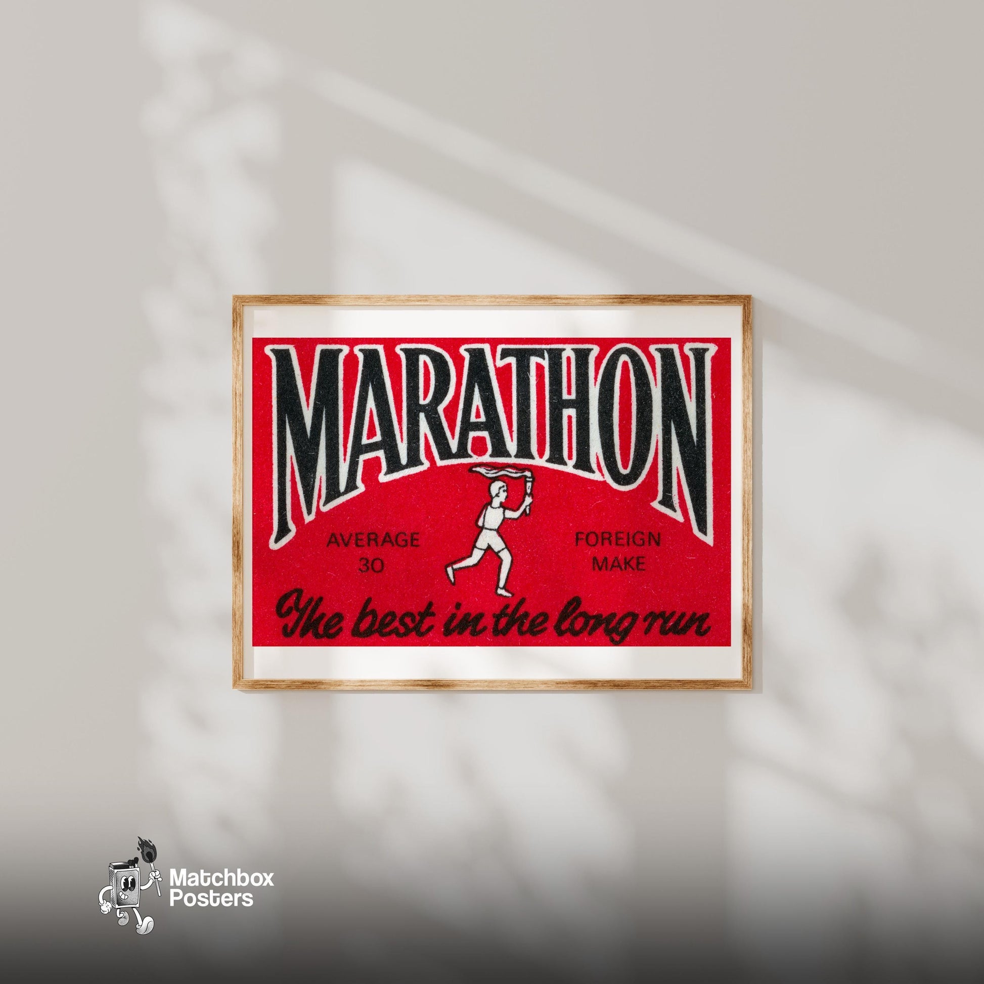 Marathon Runner - vintage matchbox label print - bedroom mockup