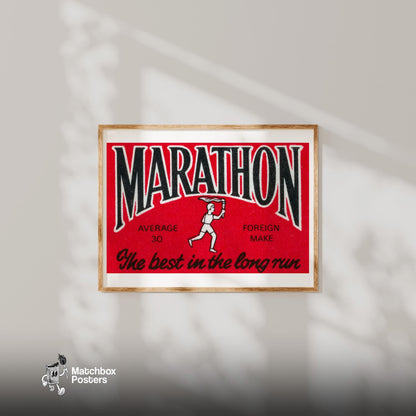 Marathon Runner - vintage matchbox label print - bedroom mockup