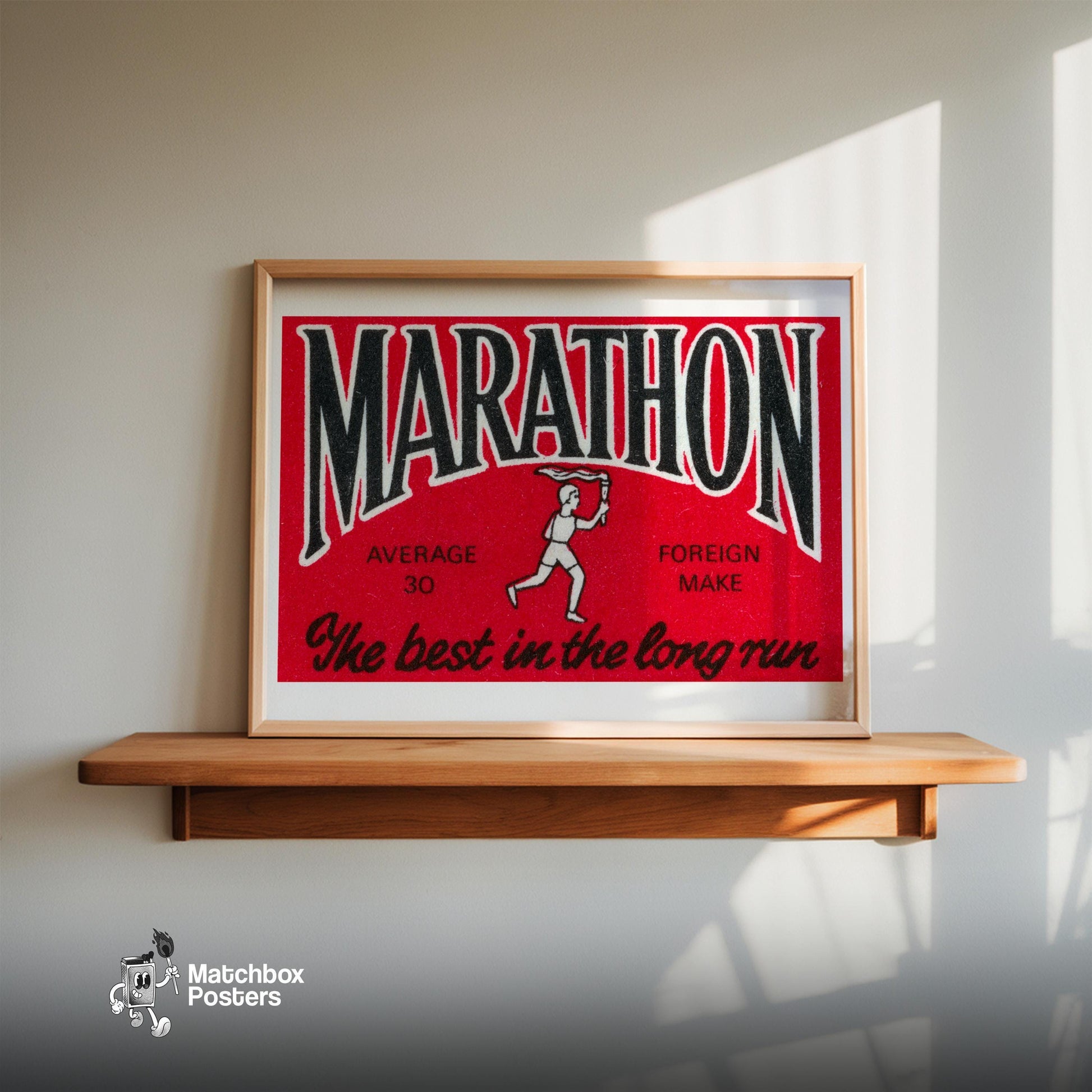 Marathon Runner - vintage matchbox label print - size comparison