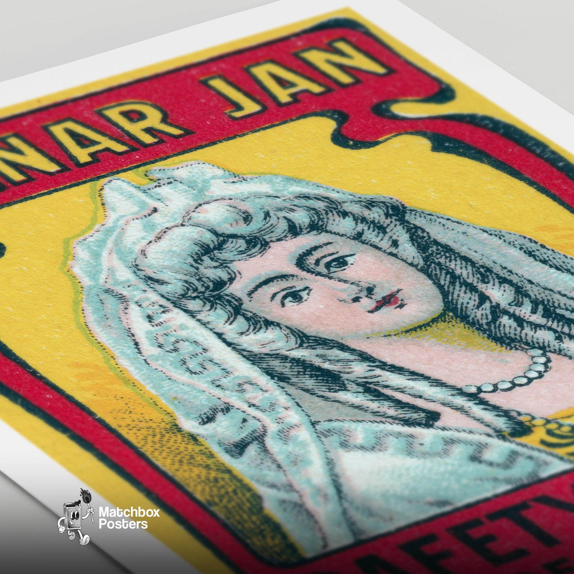 Woman in White Veil - vintage matchbox label print - close-up detail